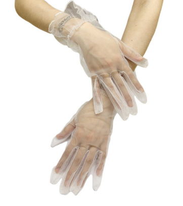 Women's Ruffle Tulle Mesh Gloves Wedding Party Gloves Short Prom Evening Gloves     S6227