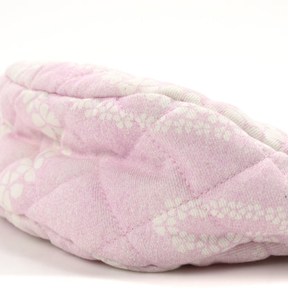Printed Denim Quilted Large Hobo Bag Light Pink White