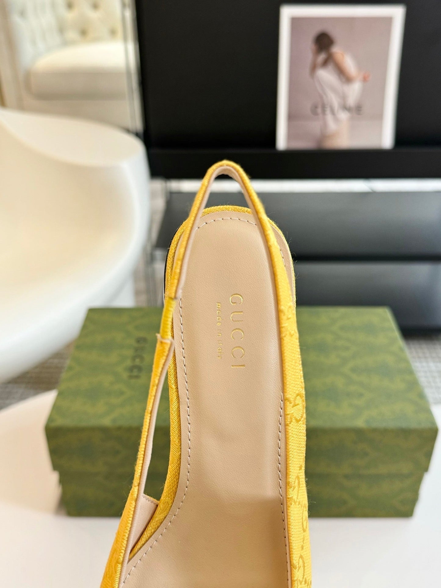 GG HORSEBIT SLINGBACK BALLET FLAT LEMON CANVAS