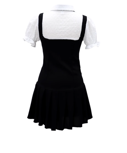 Sweet pure college style puff sleeve dress new style waist slimming lapel fake two-piece dress R0140
