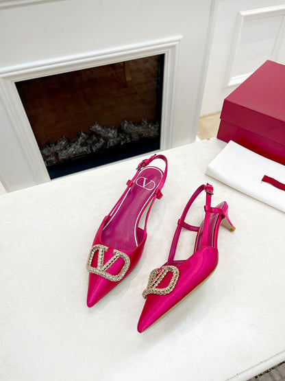 Valentino 25 Vlogo Signature Slingback Pumps Hot Pink Pastel Silk 239502