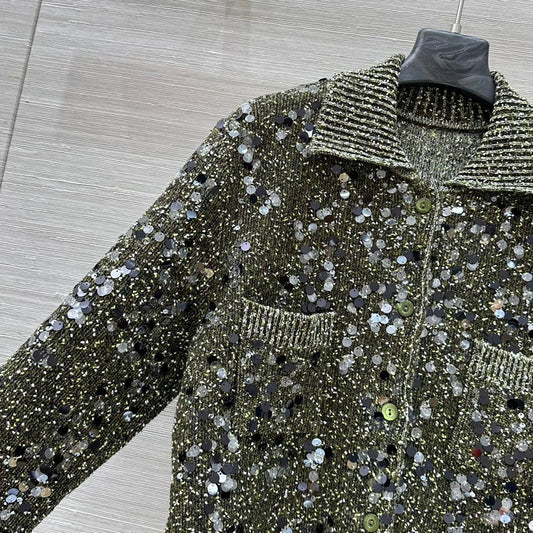 Gucci 25 Knitted Polo Long-sleeved Top Green Gray Wool