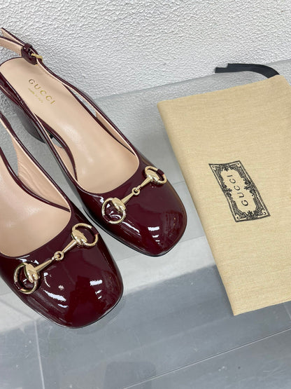 GG WOMEN'S HORSEBIT SLINGBACK 65MM IN WINE RED CALFSKIN