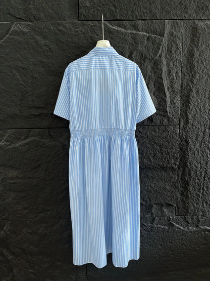 STRIPED SHORT-SLEEVE SHIRT DRESS IN COTTON 265843