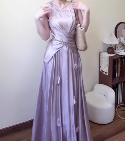 Gentle temperament purple sleeveless vest a-line skirt wear two-piece suit R0813