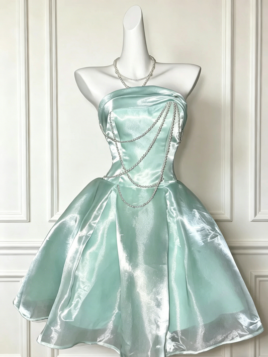 Chic Homecoming Dress Strapless Pearl Prom Dress Back to School Outfits Party Dress  D6137