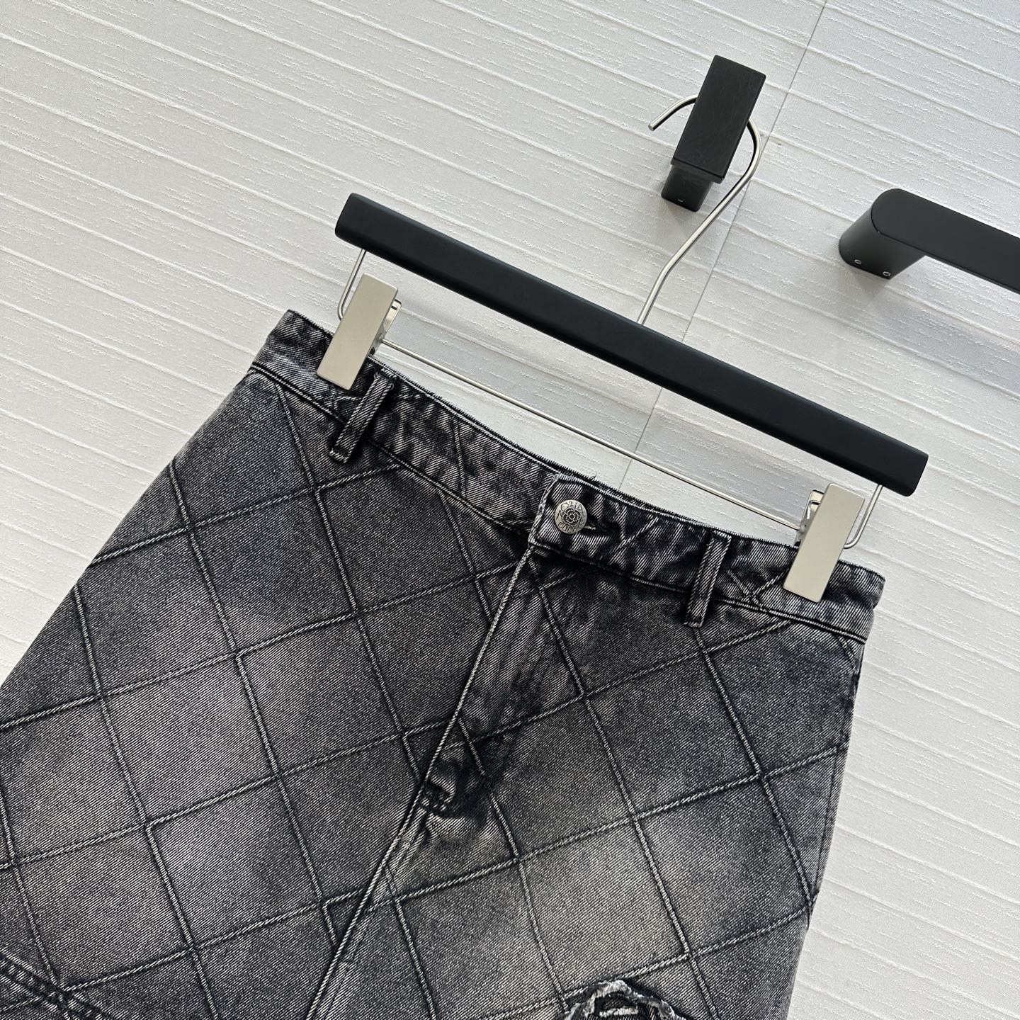 CC Flower Denim Skirt Black Cotton