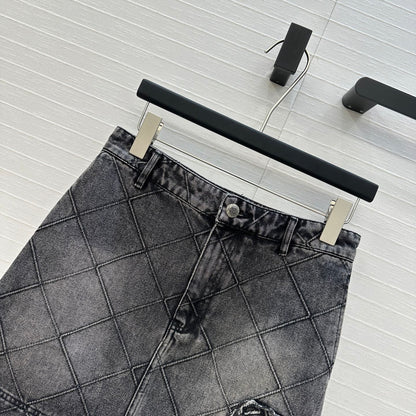 CC Flower Denim Skirt Black Cotton