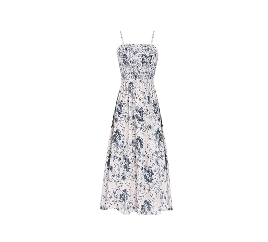 Tea break French suspender dress new blue floral dress slim temperament dress R0176