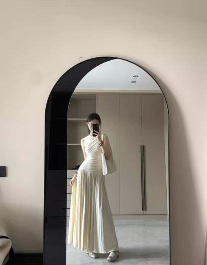 Temperament lady high-end pleated waist vest long skirt to wear super beautiful dress R0470