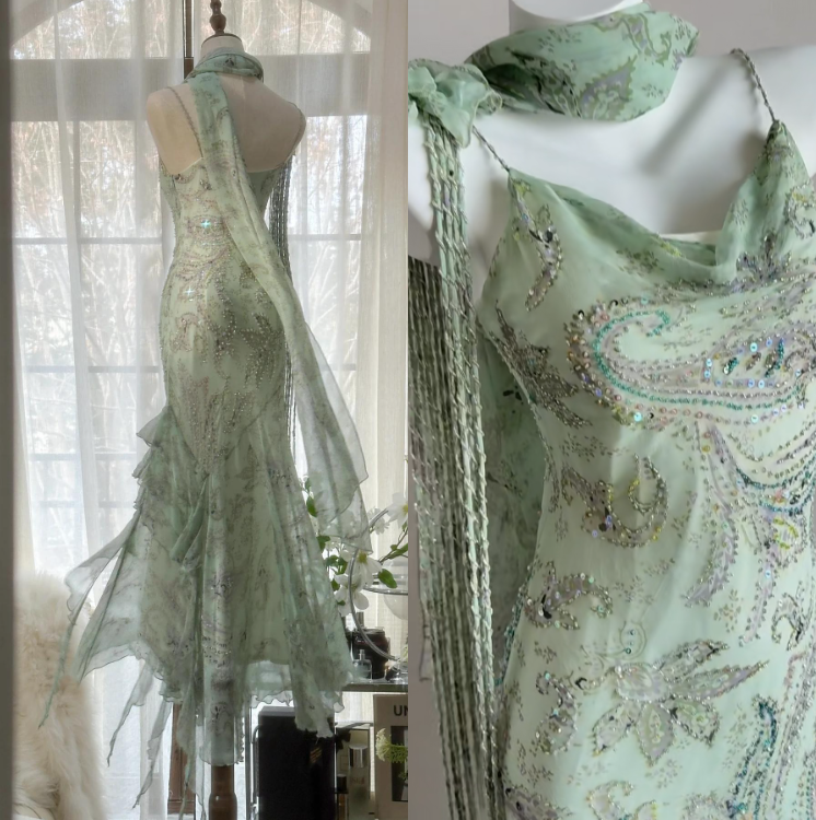 E??? Fairytale Pink Spaghetti Straps Mermaid Prom Gown Vintage Elegant Beaded Silk Long Prom Dress Guest Dresses