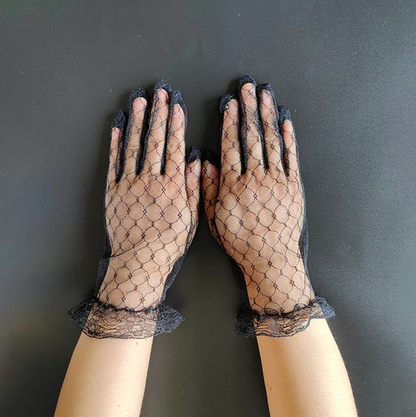 Short lace gloves sexy mesh retro elegant bride wedding photo performance dress     S6257
