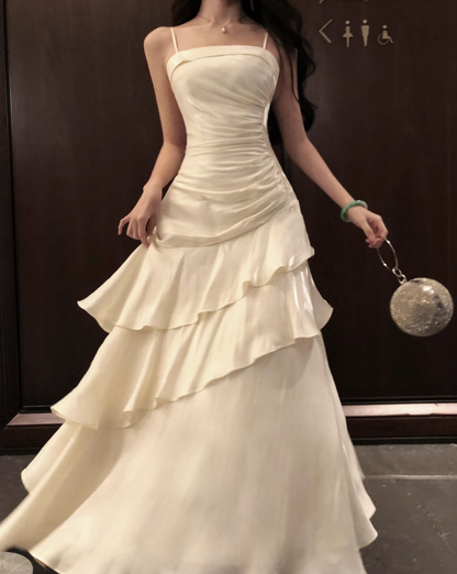 French gentle style ruffled sling dress temperament lady high-end waist hip banquet dress skirt R0410