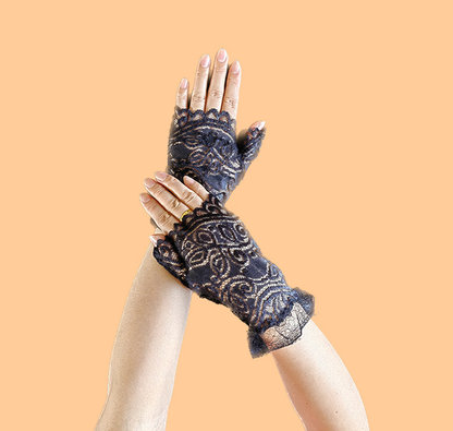Summer lace gloves fingerless thin half gloves summer breathable sunscreen fingerless short     S6277