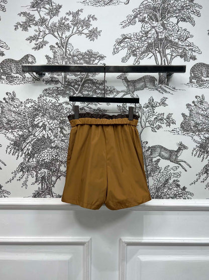 MIU 25S HIGH WAIST SHORTS BROWN IN NYLON 263021