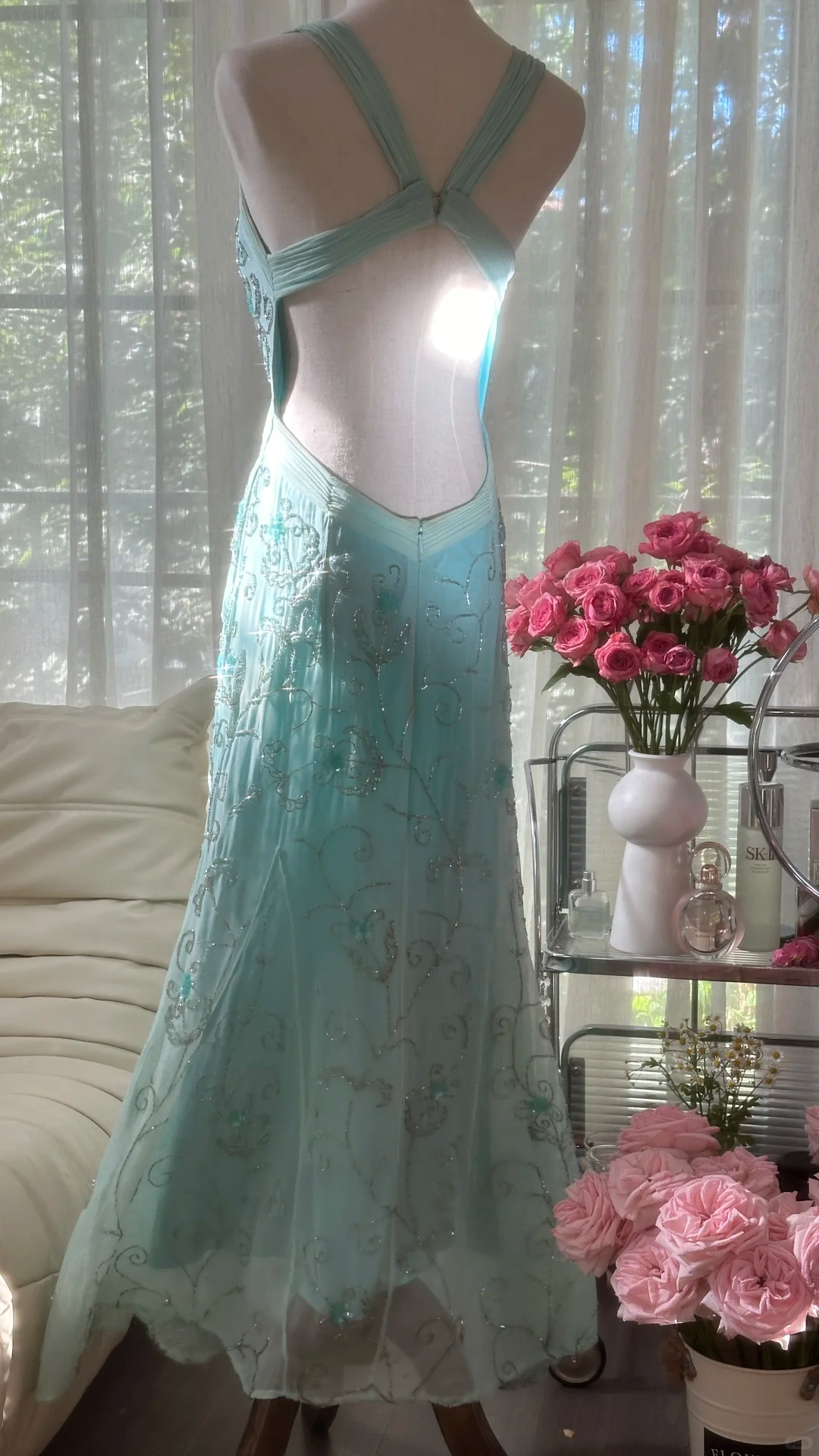 Retro Sparkling Light Blue Sweetheart Design A-line Romantic Chiffon Evening Dress Prom Dress D1480