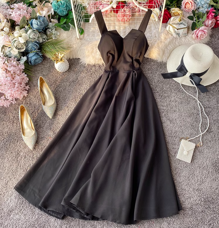 Sexy backless retro suspender skirt tube top dress waist slimming beach over knee goddess dress R0340