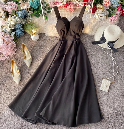 Sexy backless retro suspender skirt tube top dress waist slimming beach over knee goddess dress R0340