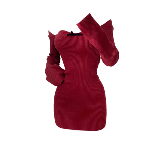 Slim Sexy Square Neck Bottom Sweater Dress Knitted Dress Red Hip Skirt R0147