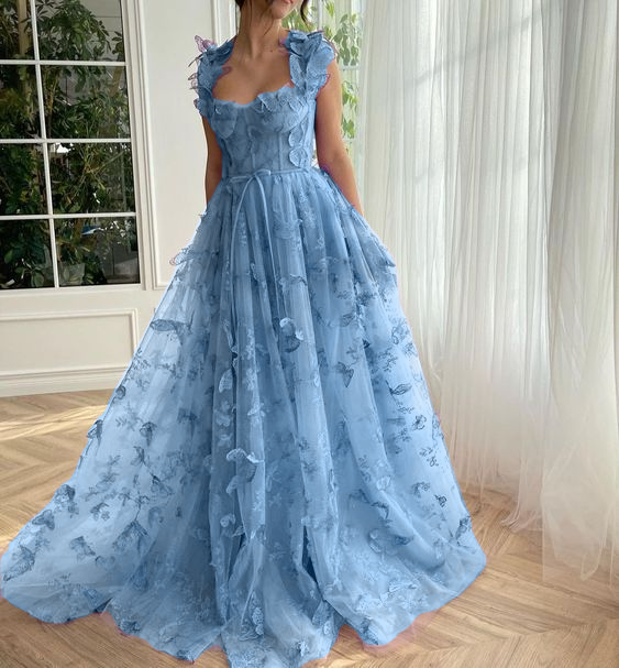 Butterfly Purple Prom Gown Elegant Long Prom Dresses