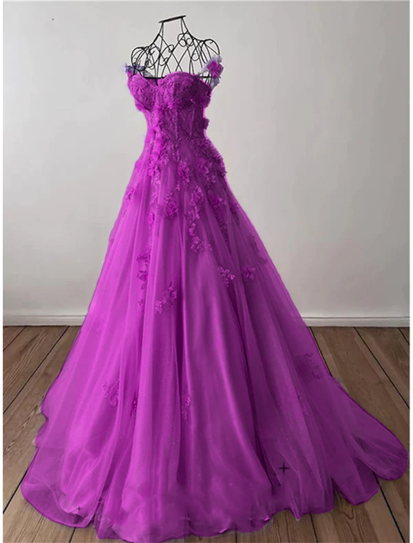 A-Line Prom Dresses Elegant Dress Formal Sweep / Brush Train Sleeveless Sweetheart Tulle with Pleats Sequin Appliques      fg4690