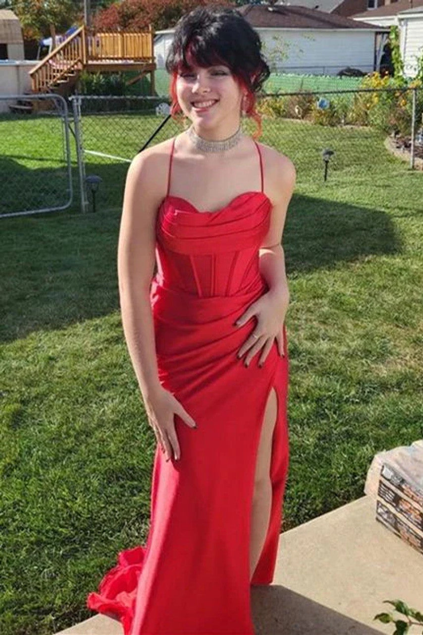 Burgundy Long Prom Dress with High Slit,Formal Graduation Evening Dresses       fg4760