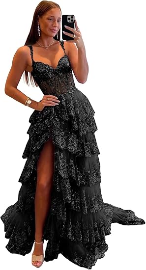 Off Shoulder Layered Navy Blue Lace Long Prom Dress with Split, Off the Shoulder Navy Blue Formal Dress     fg4837