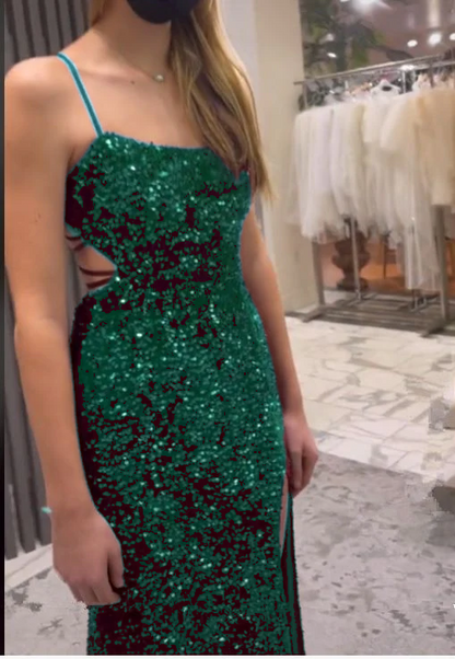 Long Evening Dresses Mermaid Sequins Prom Dress with Silt  fg6711