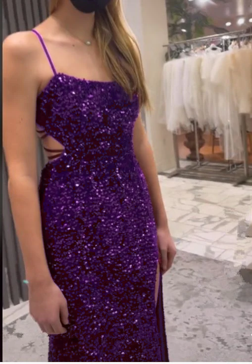 Long Evening Dresses Mermaid Sequins Prom Dress with Silt  fg6711