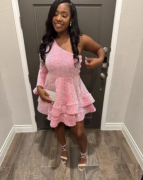 Pink Halter A-Line Sequins Short Party Dress Birthday Outfits     fg7116