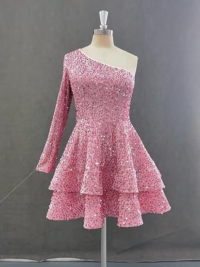 Pink Halter A-Line Sequins Short Party Dress Birthday Outfits     fg7116