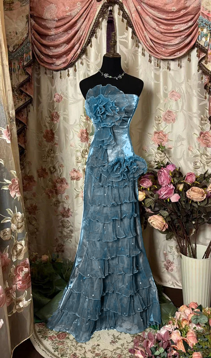 Green Strapless Long Prom Dress Long Evening Gowns