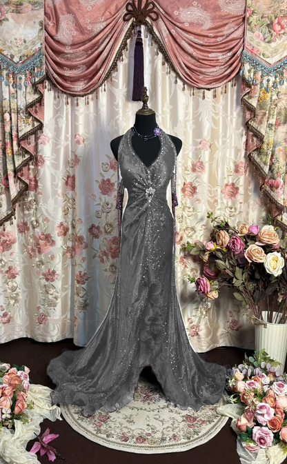 Grape Halter Prom Dresses Long Evening Party Dress    fg7348