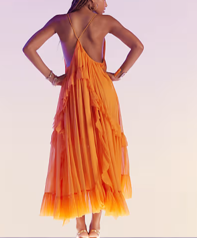 Sexy Orange Dress Long Evening Party Gowns