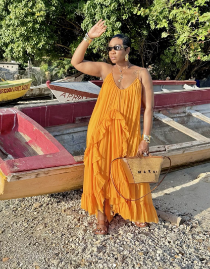 Sexy Orange Dress Long Evening Party Gowns