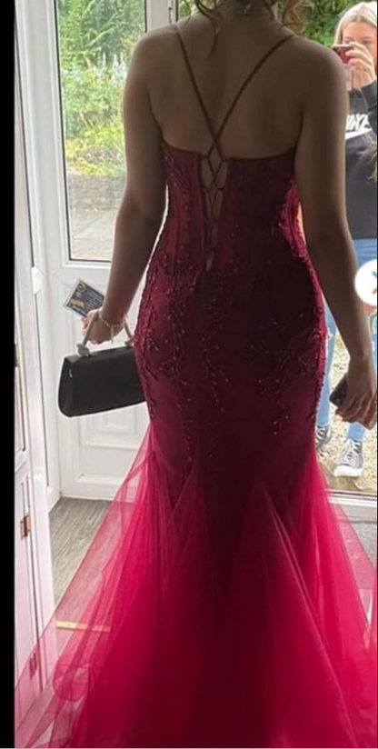 Burgundy mermaid style corset prom dress  fg7643