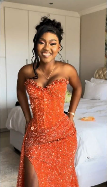 Orange Mermaid Long Prom Dress Evening Party Dresses fg7649