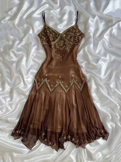 Brown Beaded Prom Dress 21st Birthday Outfit Evening Gowns