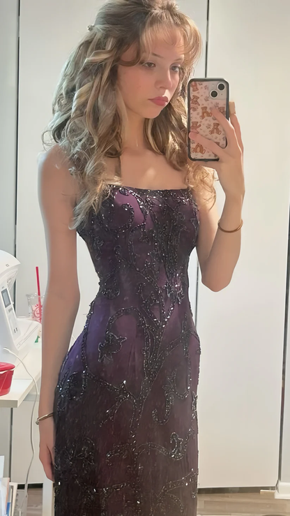 Purple Sheath Beaded  Prom Dresses Long Slim Evening Party Dress fg8287