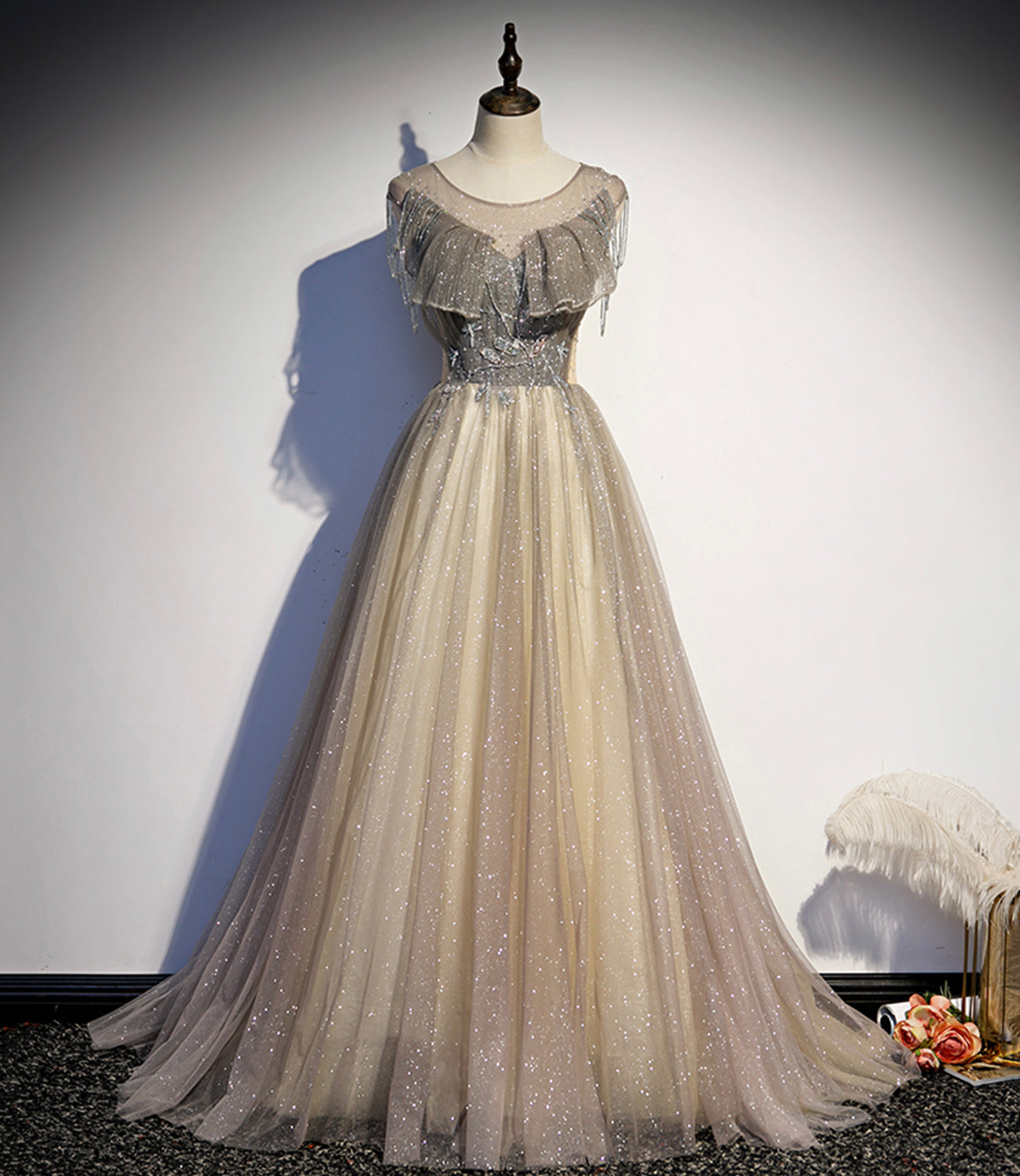 Stylish tulle long prom dress A line evening dress s108