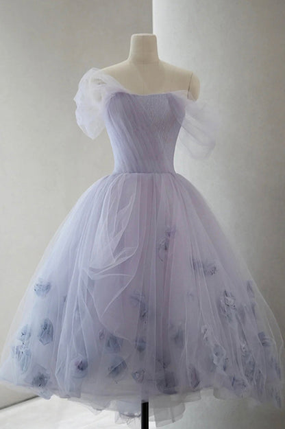 PURPLE TULLE SHORT PROM DRESS A LINE EVENING DRESS,WD54911