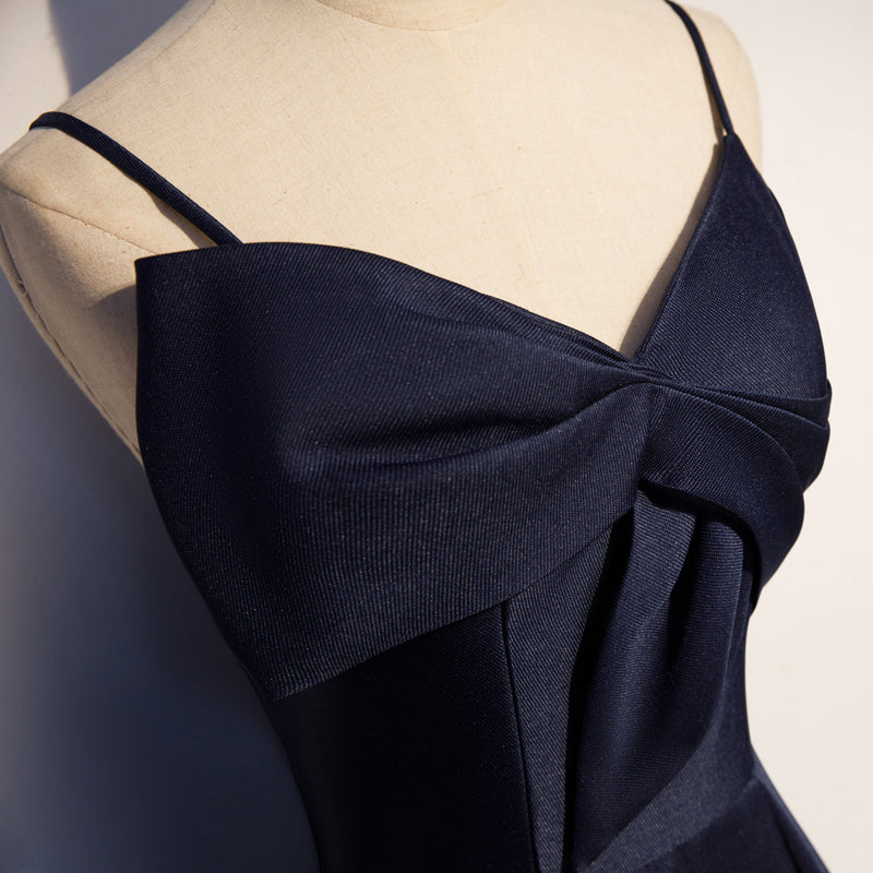 Dark blue satin long prom dress, simple evening dress s93