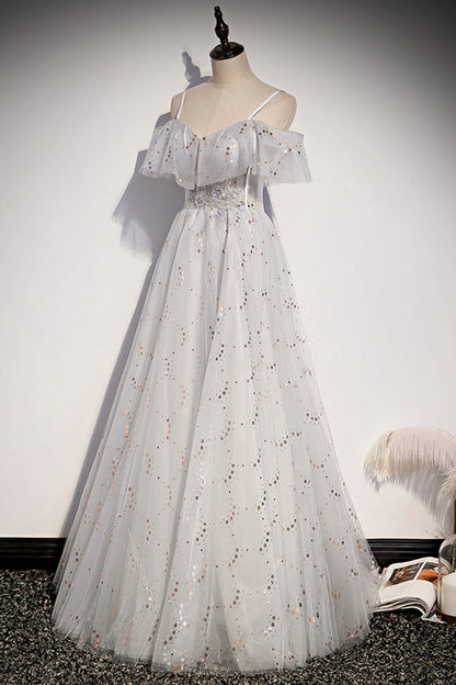 Stylish tulle sequins long A line prom dress evening dress s71