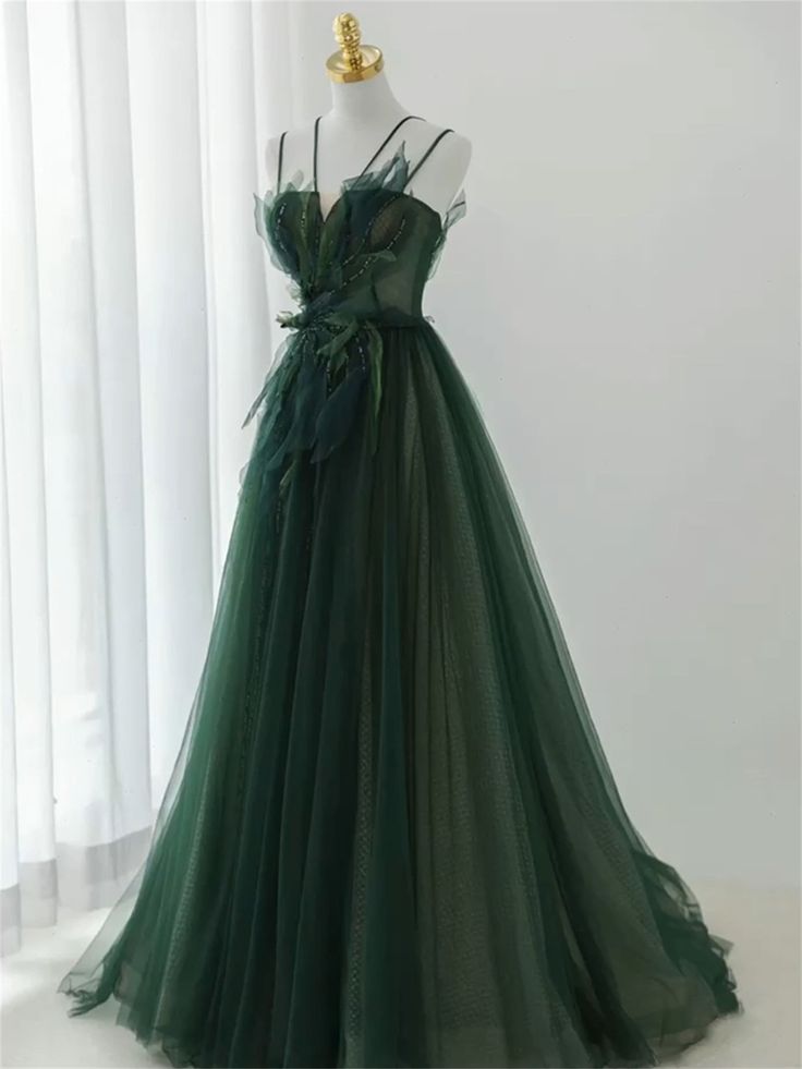 Forest Style Emerald Green Beading Tulle Dress, Prom Dress Fairy,Prom Gowns Graduation Prom Dresses