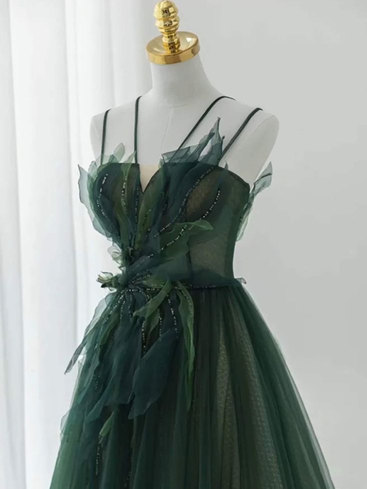 Forest Style Emerald Green Beading Tulle Dress, Prom Dress Fairy,Prom Gowns Graduation Prom Dresses