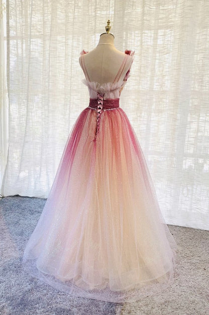 Newest Lace Up Back Burgundy V-neck A-line Long Beading Prom Dresses M1982