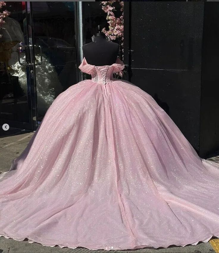 Glitter Pearls Pink Quinceanera Dress Ball Gown Sweet 15 16 Birthday Dresses