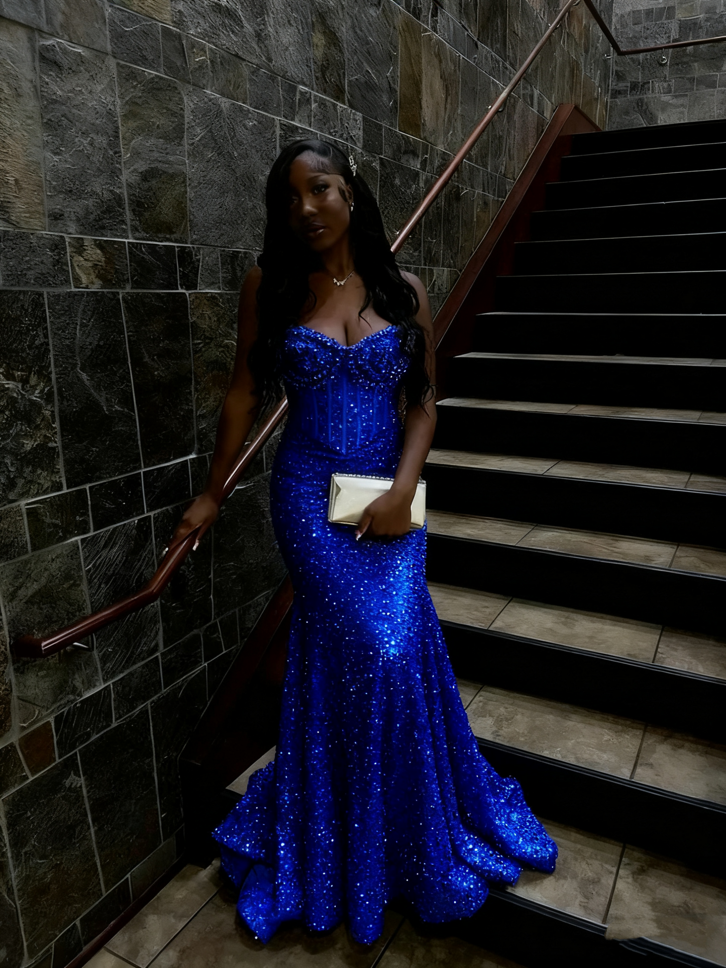 Gold Sequin Mermaid Long Prom Gowns Prom Dresses