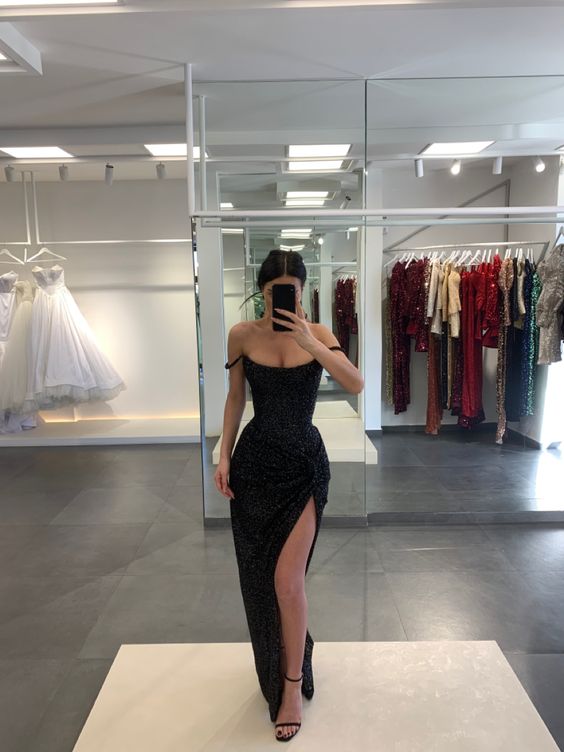 Gorgeous Prom Dress,Sequin Prom Dress,Long Prom Gown,Black Prom Dresses