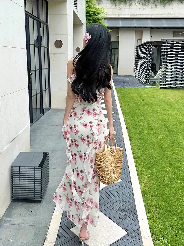 Floral suspender mermaid new dress party dress      S6147